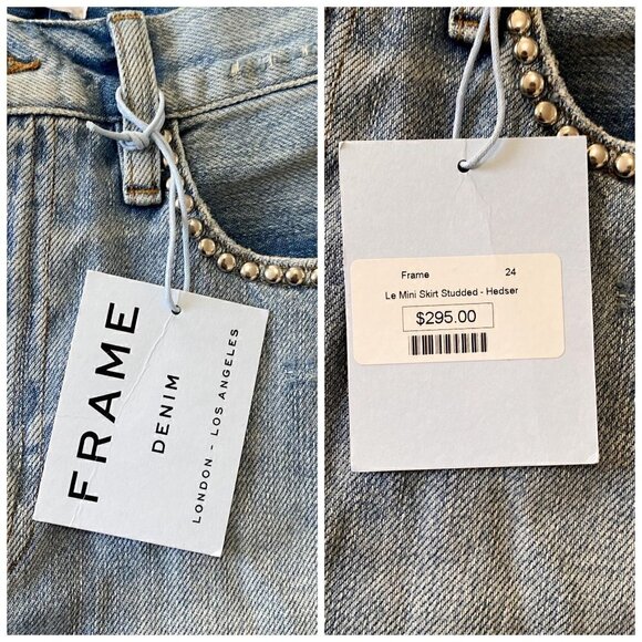 NWT Frame Denim Le Mini Skirt Studded,‎  Size 24, Blue with Silver Studs - Picture 12 of 15
